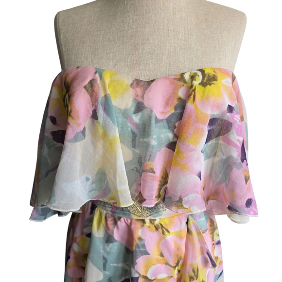 Lipsy London Floral Tube Dress Ruffles Size 4 New - Picture 2 of 15